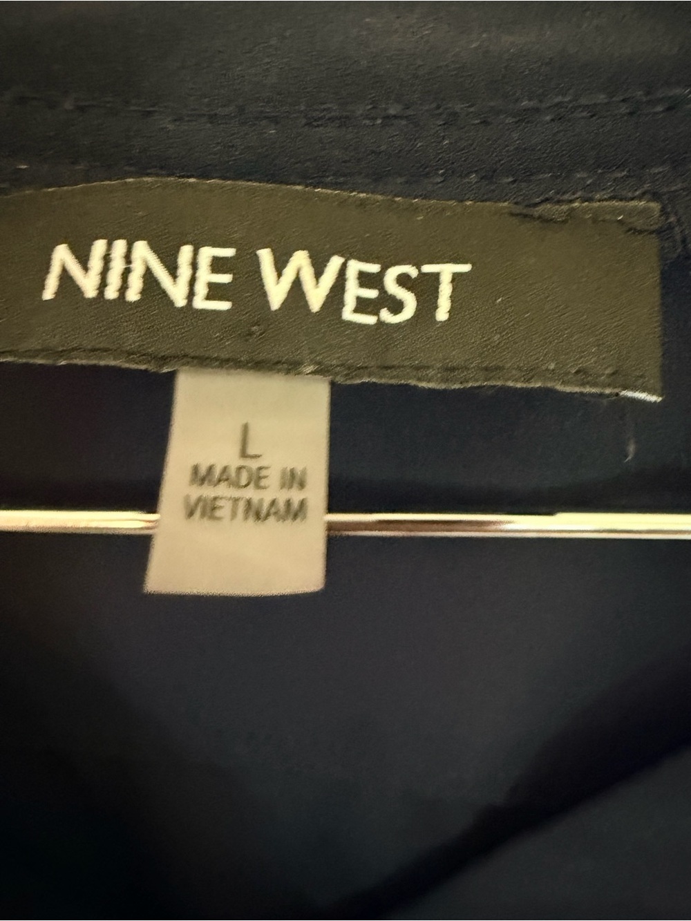 Nine West Navy Split V-Neck Long Sleeve Blouse - Picture 3 of 3